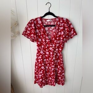 LC Lauren Conrad Red Floral Midi Dress